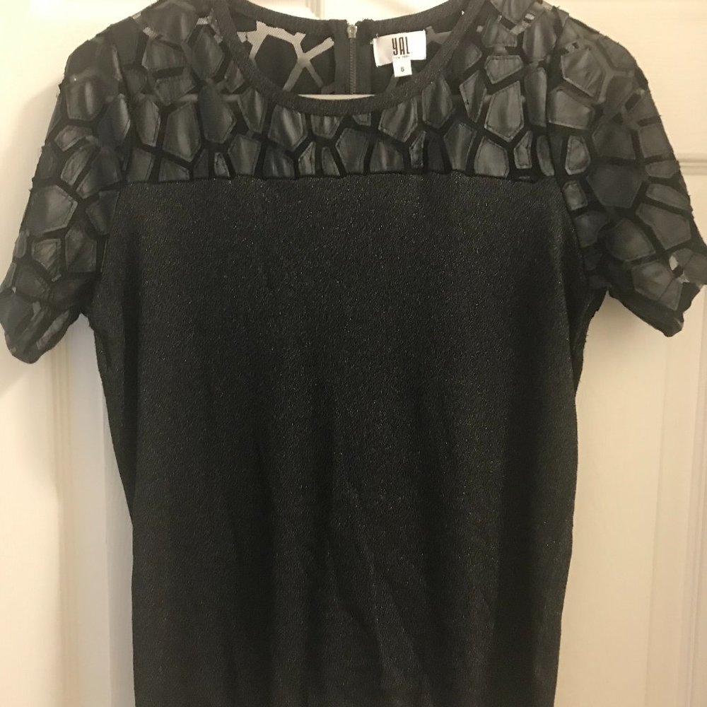 Yal New York Brand Shimmery Bottom and Sheer Top Black Blouse, Size SM